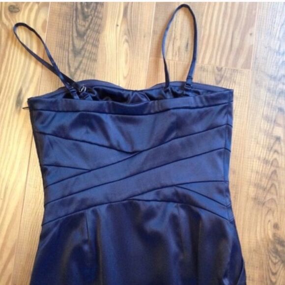 Navy blue sateen optional spaghetti strap dress - Picture 3 of 4